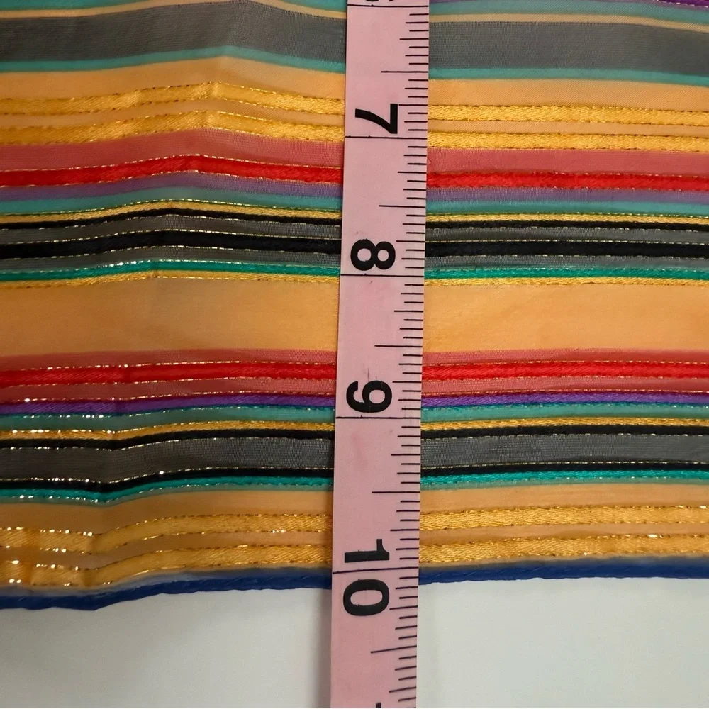 Elaine‎ Gold For Collection XIIX Silk Scarf Multicolor Striped Metallic Gold